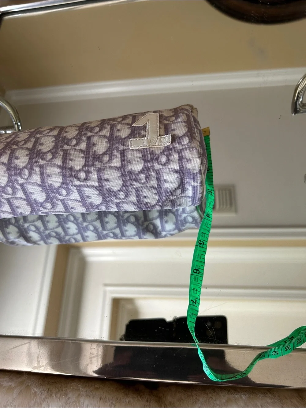 Dior Lavender Oblique Canvas Cosmetic Pouch with White '1' Appliqué ..Callouts
